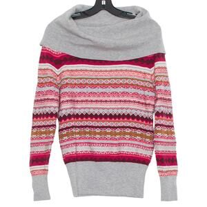 Athleta Fair Isle Nordic Sweater Wool Blend Cowl Neck M Ski Winter Cozy Alpine